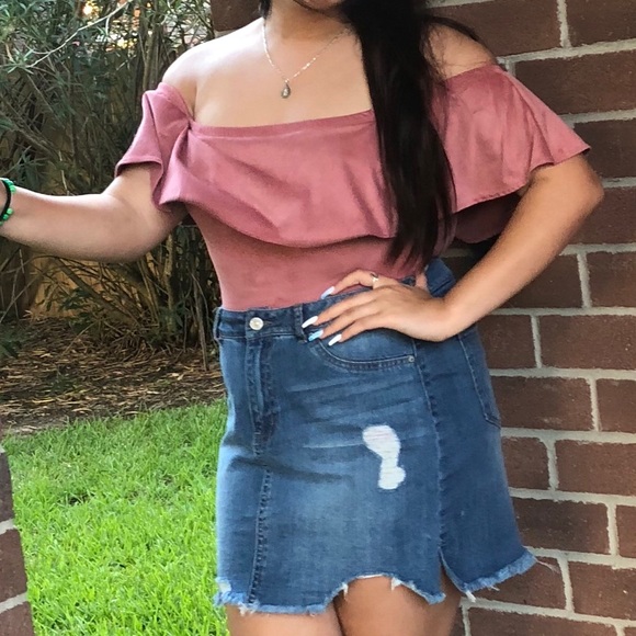 rusty pink velvet off the shoulder bodysuit - Picture 5 of 5